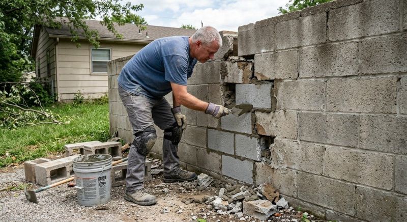 Cinder Block Wall Repair in Kyle, TX